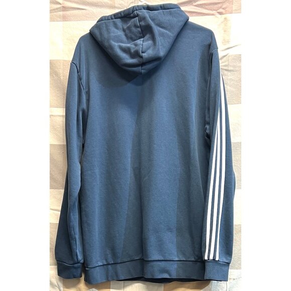 Adidas Men’s Blue & White Logo Hoodie Sweatshirt Drawstring Pockets - Picture 2 of 3